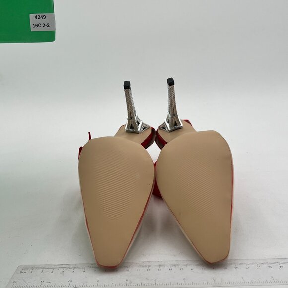 Red Transparent Bow Pointed Toe High Heel Ankle Strap D'Orsay Party Pumps - Picture 6 of 6